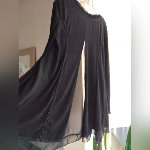 Black MOLLO RELLO Faux Suede Stretch Mix Media Longline Cardigan S/M - Picture 6 of 14